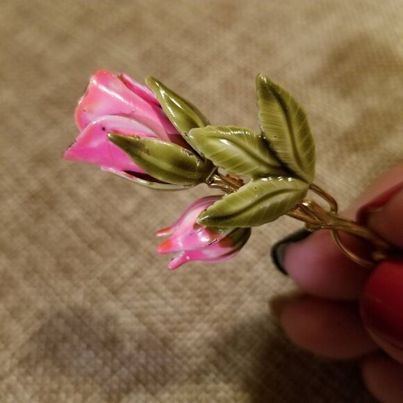 Vintage Pink Gold Flower Pin Brooch - Picture 3 of 6